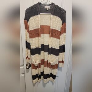 NEVER WORN* Striped Cream, Brown, and Black Women's Sweater